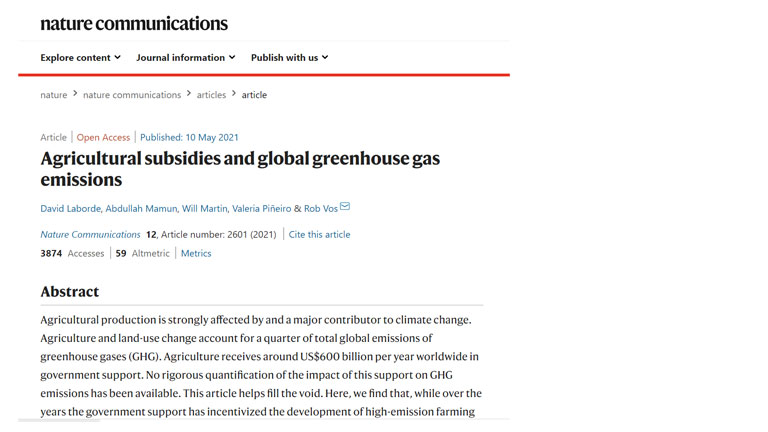 Agricultural subsidies and global greenhouse gas emissions